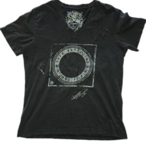 Vintage Express Black & White Graphic V-Neck T-Shirt Size Large